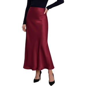 PRETTYGARDEN Women’s Silk Satin Maxi Skirts Fall Clothes(Burgundy)