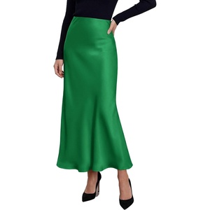 PRETTYGARDEN Women’s Silk Satin Maxi Skirts Fall Clothes(Green)