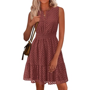 PRETTYGARDEN Women’s Summer Eyelet A Line Short Dresses(Brown)