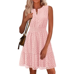 PRETTYGARDEN Women’s Summer Eyelet A Line Short Dresses(Pink)