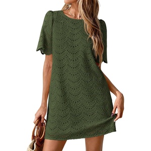 PRETTYGARDEN Women’s Summer Eyelet Lace Short Dress(Army Green)