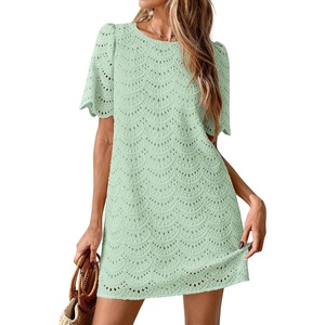 PRETTYGARDEN Women’s Summer Eyelet Lace Short Dress(Light Green)
