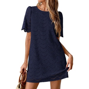 PRETTYGARDEN Women’s Summer Eyelet Lace Short Dress(Navy Blue)