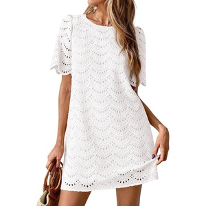 PRETTYGARDEN Women’s Summer Eyelet Lace Short Dress(White)