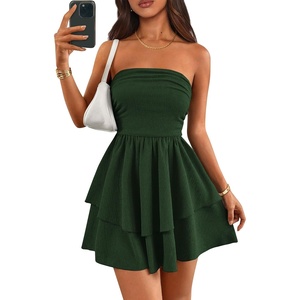 PRETTYGARDEN Women’s Summer Strapless Flowy Mini Dresses(Dark Green)