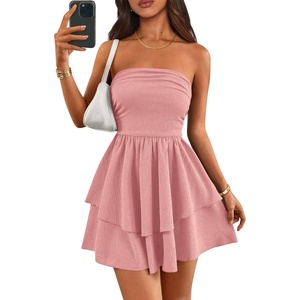 PRETTYGARDEN Women’s Summer Strapless Flowy Mini Dresses(Pink)