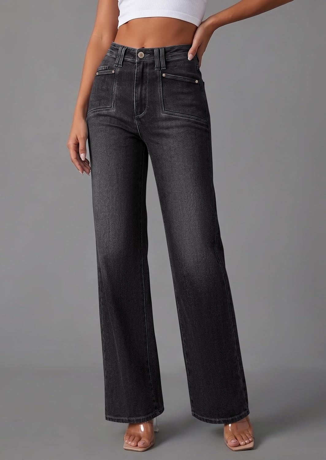 image:imagePRETTYGARDEN High Waisted Wide Leg Jeans for Women 2026 TrendyBlack