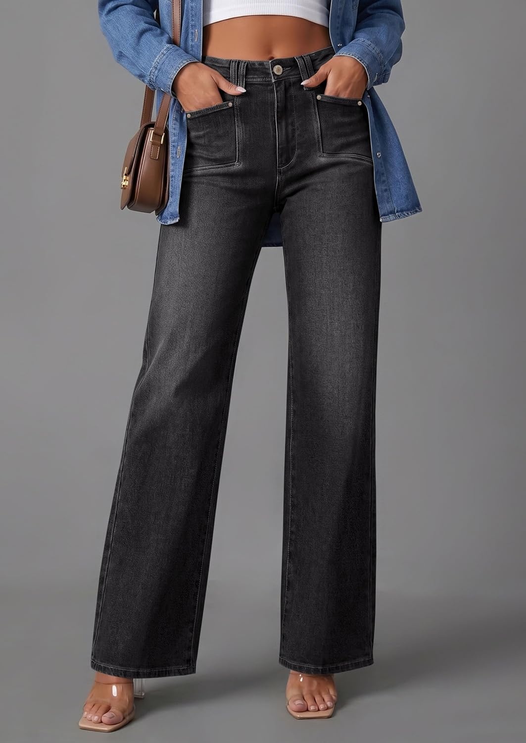 image:imagePRETTYGARDEN High Waisted Wide Leg Jeans for Women 2026 TrendyBlack