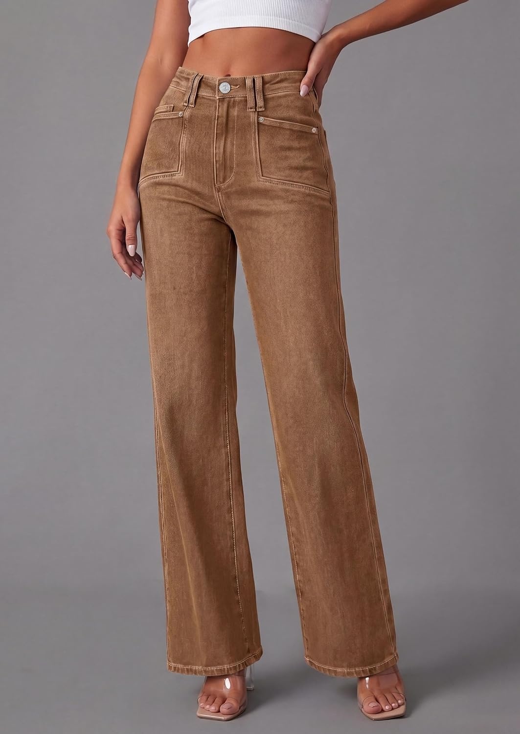 image:imagePRETTYGARDEN High Waisted Wide Leg Jeans for Women 2026 TrendyBrown
