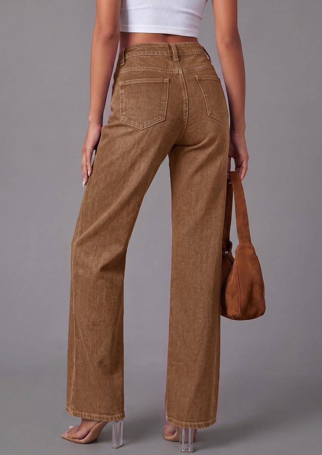 image:imagePRETTYGARDEN High Waisted Wide Leg Jeans for Women 2026 TrendyBrown