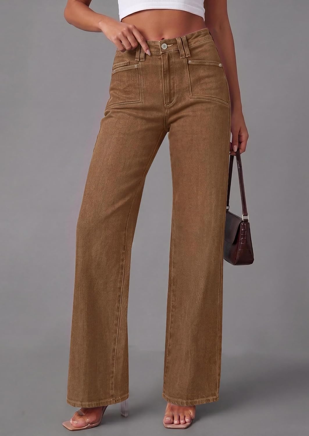 image:imagePRETTYGARDEN High Waisted Wide Leg Jeans for Women 2026 TrendyBrown
