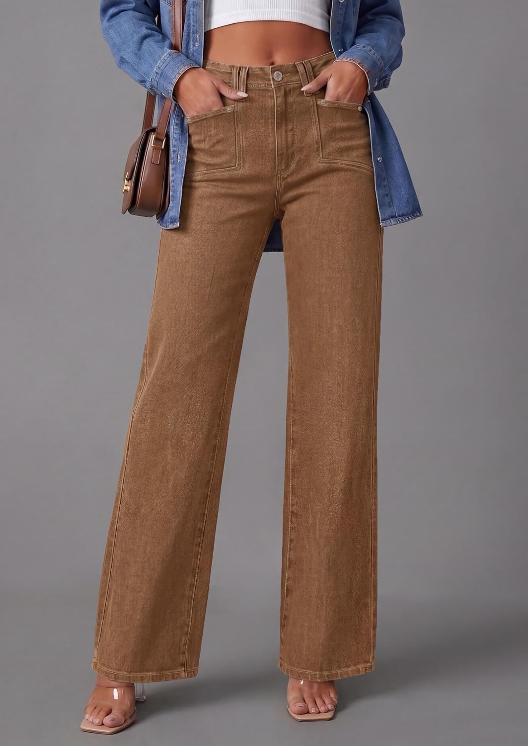 image:imagePRETTYGARDEN High Waisted Wide Leg Jeans for Women 2026 TrendyBrown