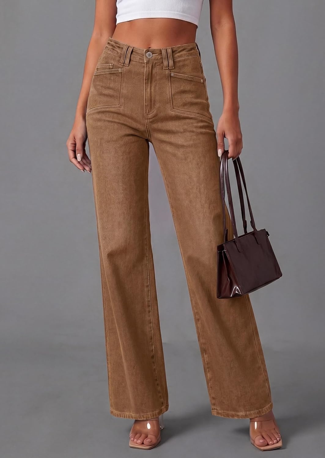 image:imagePRETTYGARDEN High Waisted Wide Leg Jeans for Women 2026 TrendyBrown