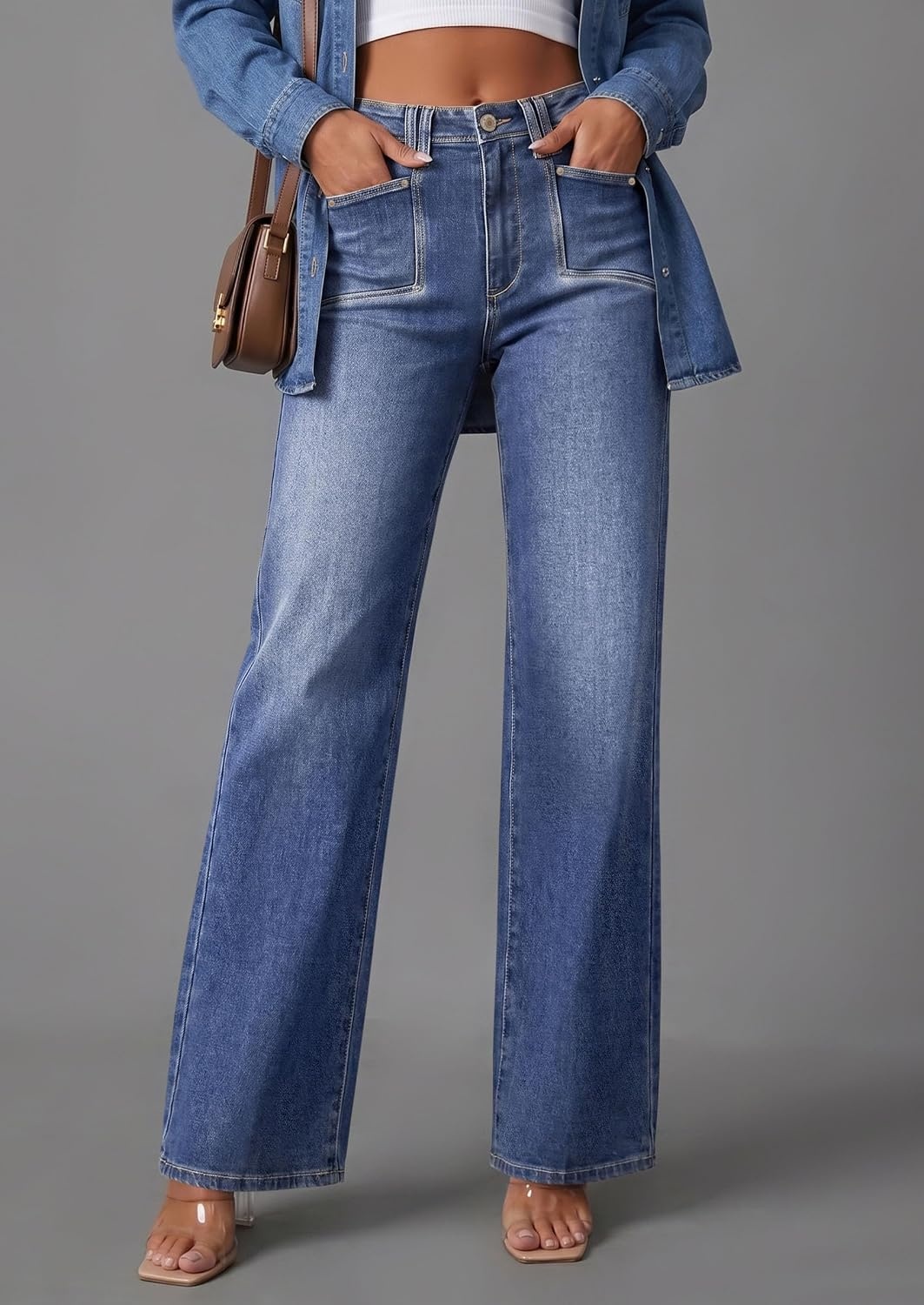 image:imagePRETTYGARDEN High Waisted Wide Leg Jeans for Women 2026 TrendyDark Blue