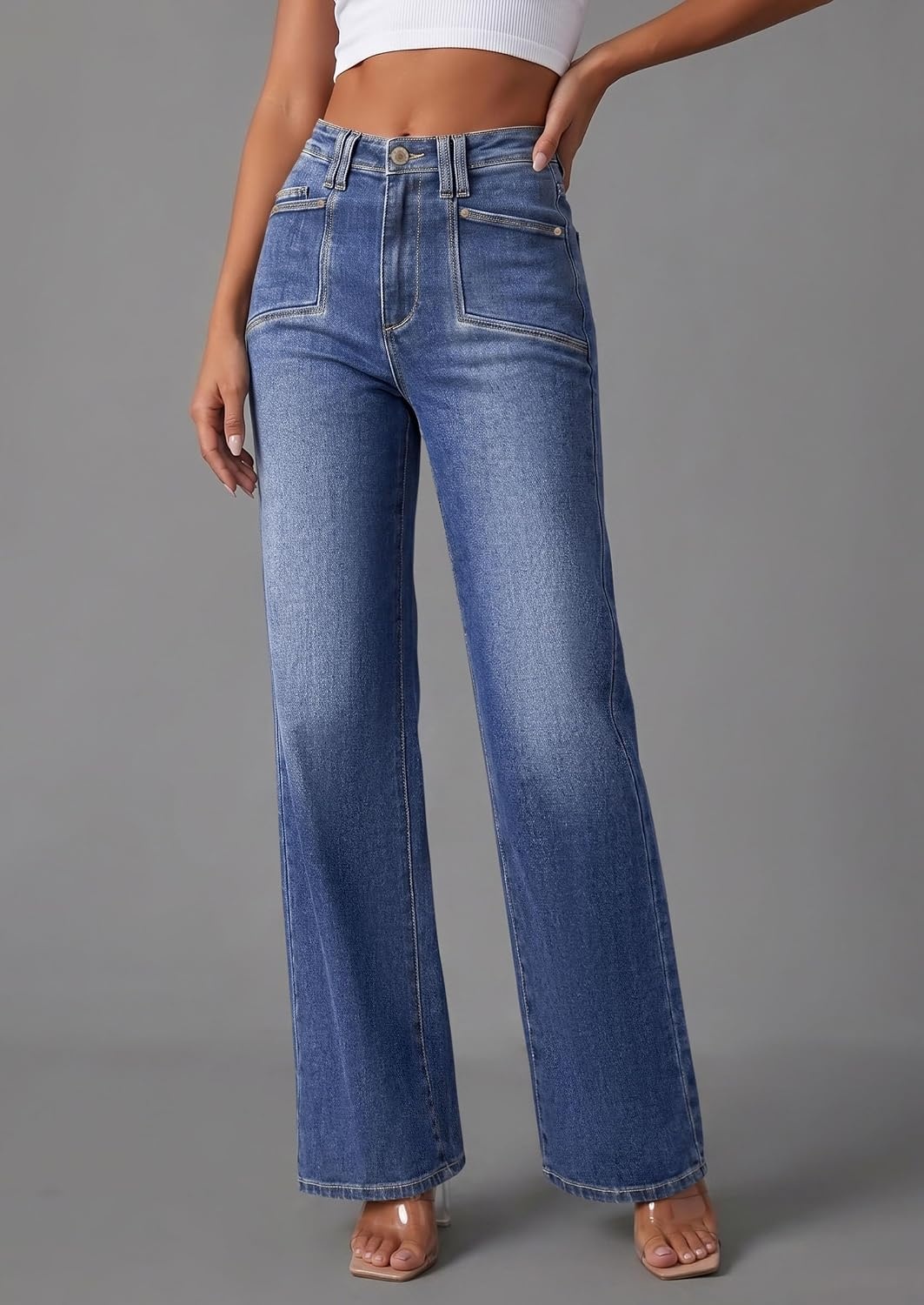 image:imagePRETTYGARDEN High Waisted Wide Leg Jeans for Women 2026 TrendyDark Blue