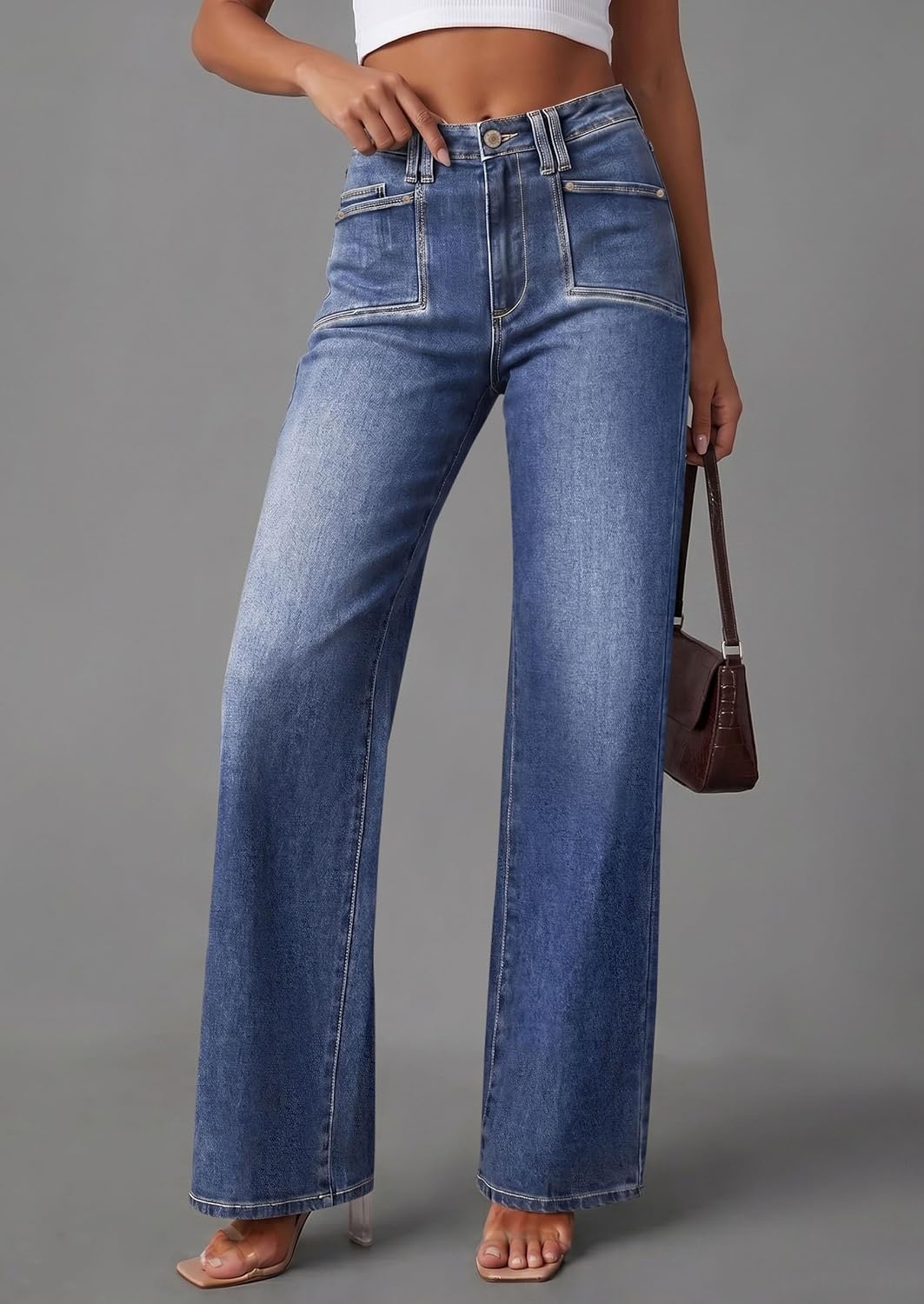 image:imagePRETTYGARDEN High Waisted Wide Leg Jeans for Women 2026 TrendyDark Blue