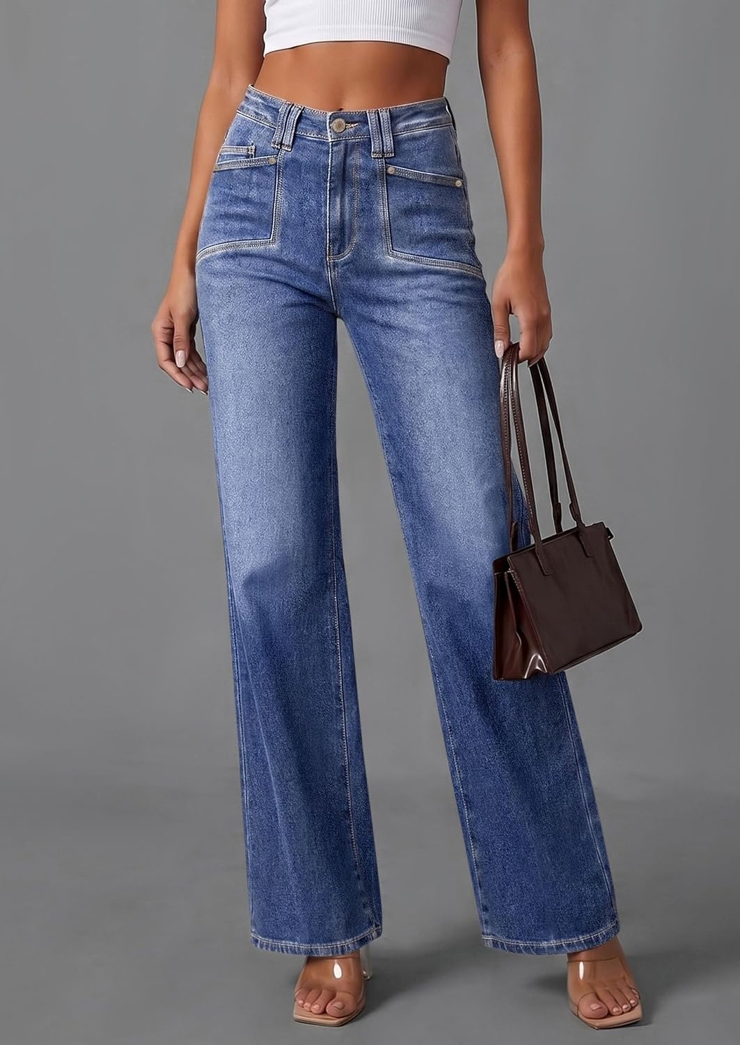 image:imagePRETTYGARDEN High Waisted Wide Leg Jeans for Women 2026 TrendyDark Blue