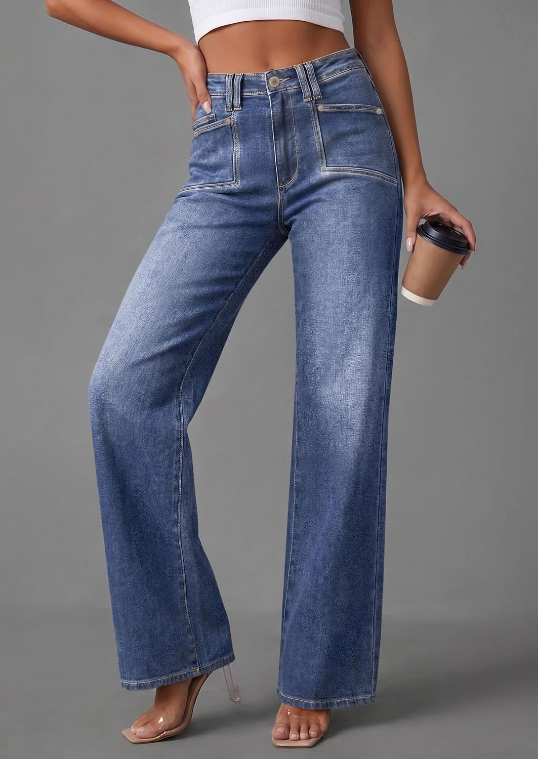 image:imagePRETTYGARDEN High Waisted Wide Leg Jeans for Women 2026 TrendyDark Blue