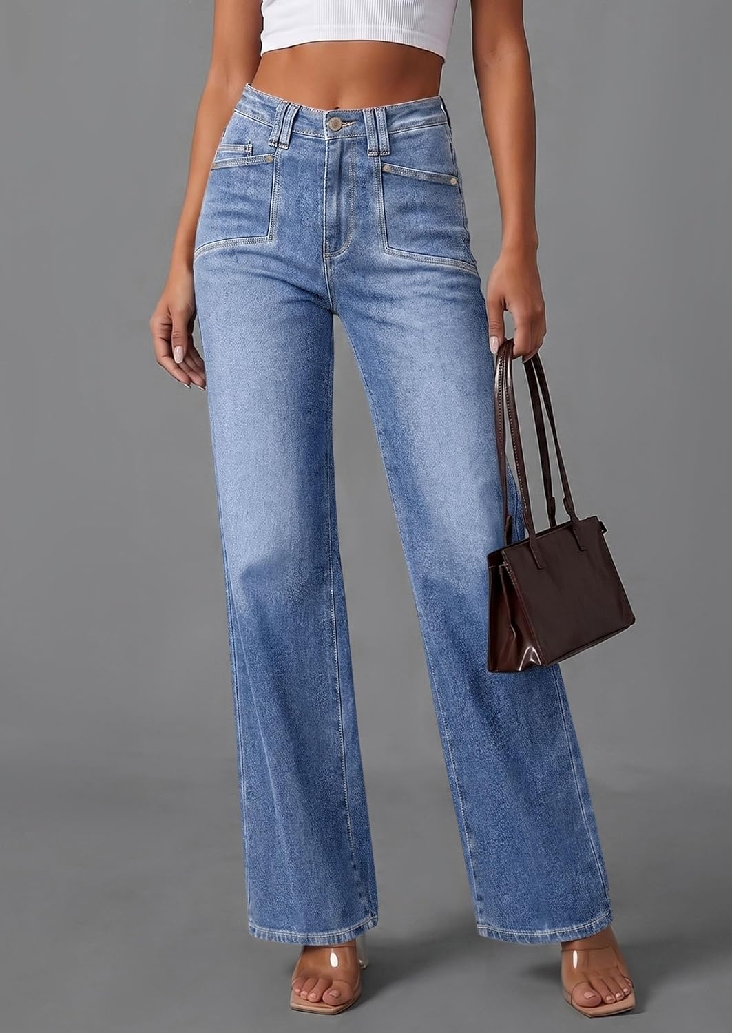 image:imagePRETTYGARDEN High Waisted Wide Leg Jeans for Women 2026 TrendyDusk Blue