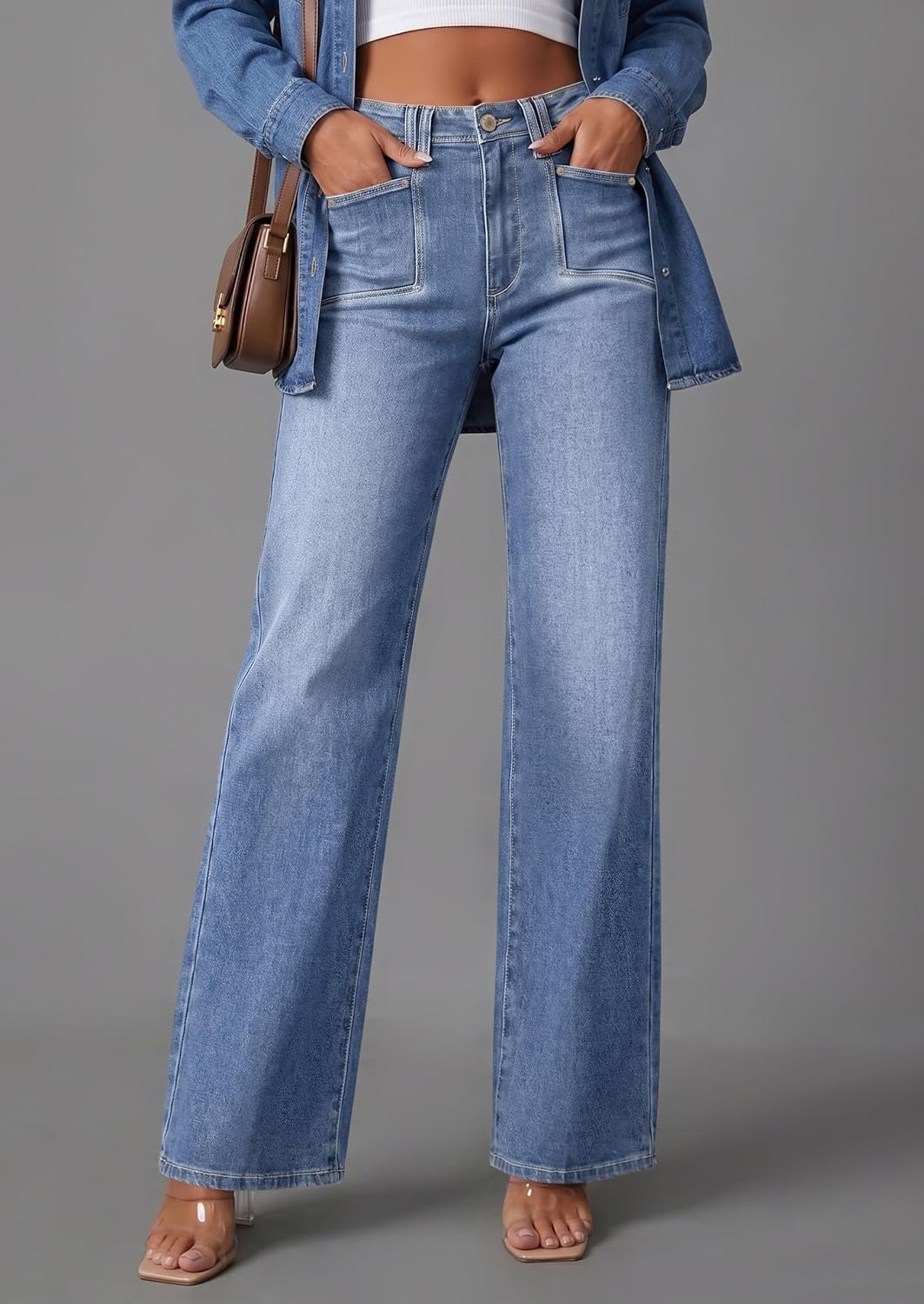 image:imagePRETTYGARDEN High Waisted Wide Leg Jeans for Women 2026 TrendyDusk Blue