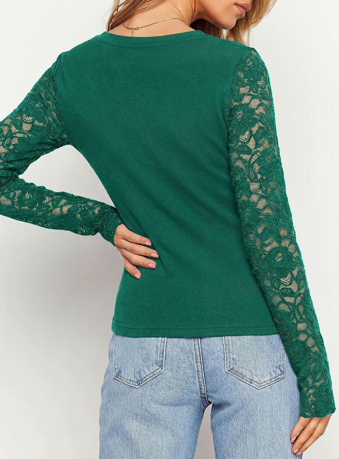 image:imagePRETTYGARDEN Sheer Lace Raglan Long Sleeve Shirts for WomenGreen
