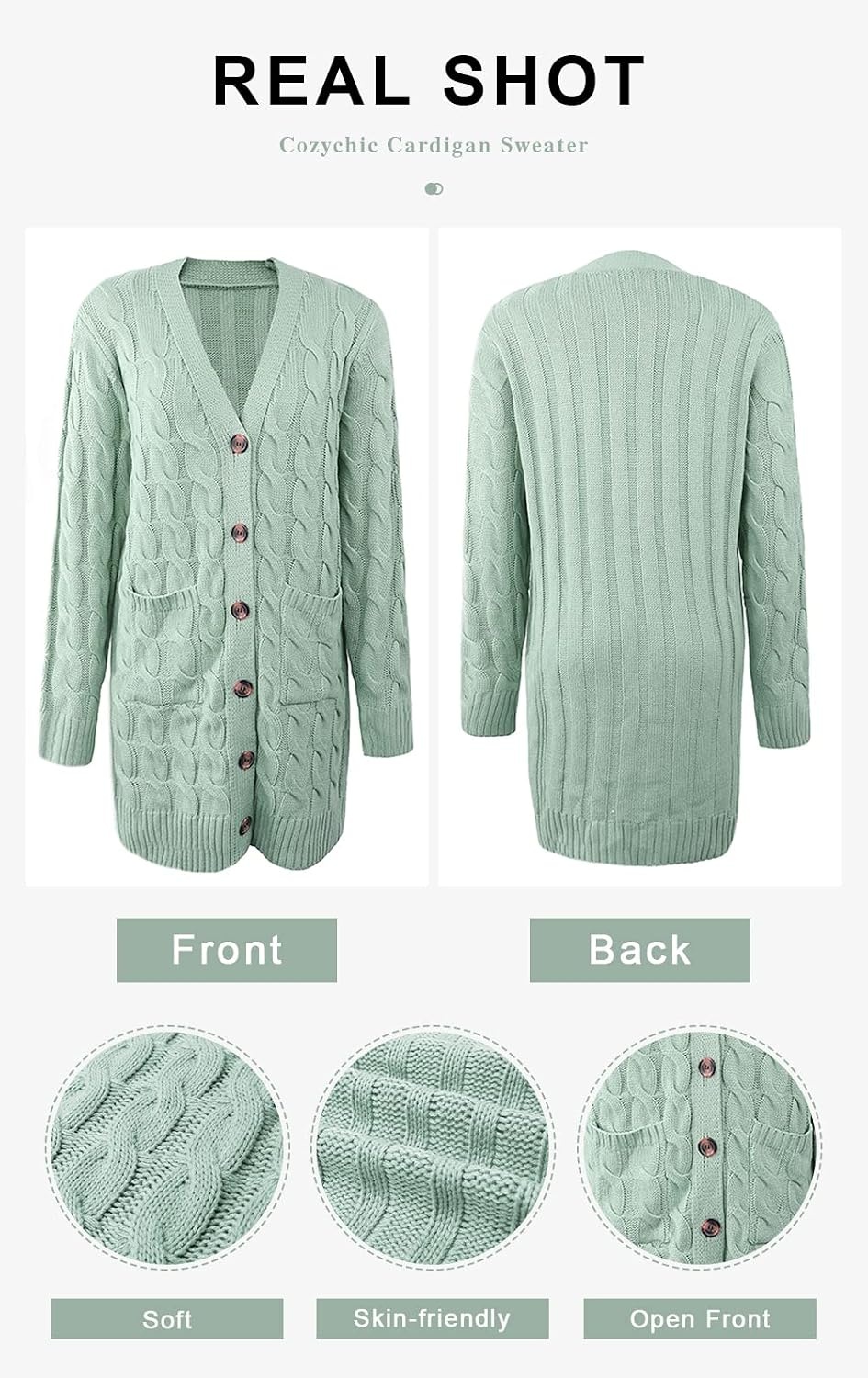 image:imagePRETTYGARDEN Womens Cable Knit Button Long Cardigan SweatersBean Green