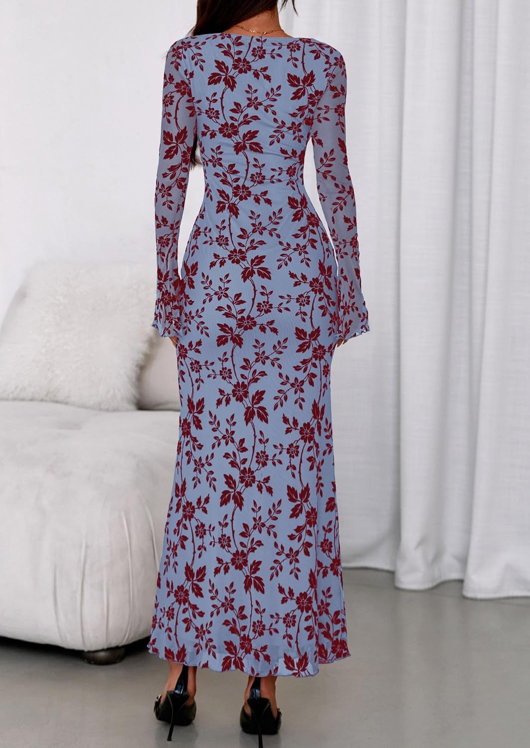 image:imagePRETTYGARDEN Womens Floral Bodycon Maxi Dress Wedding Guest DressesBlue Red