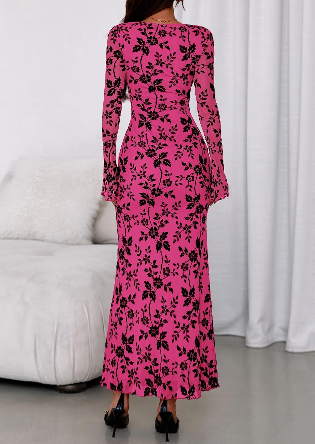 image:imagePRETTYGARDEN Womens Floral Bodycon Maxi Dress Wedding Guest DressesHot Pink