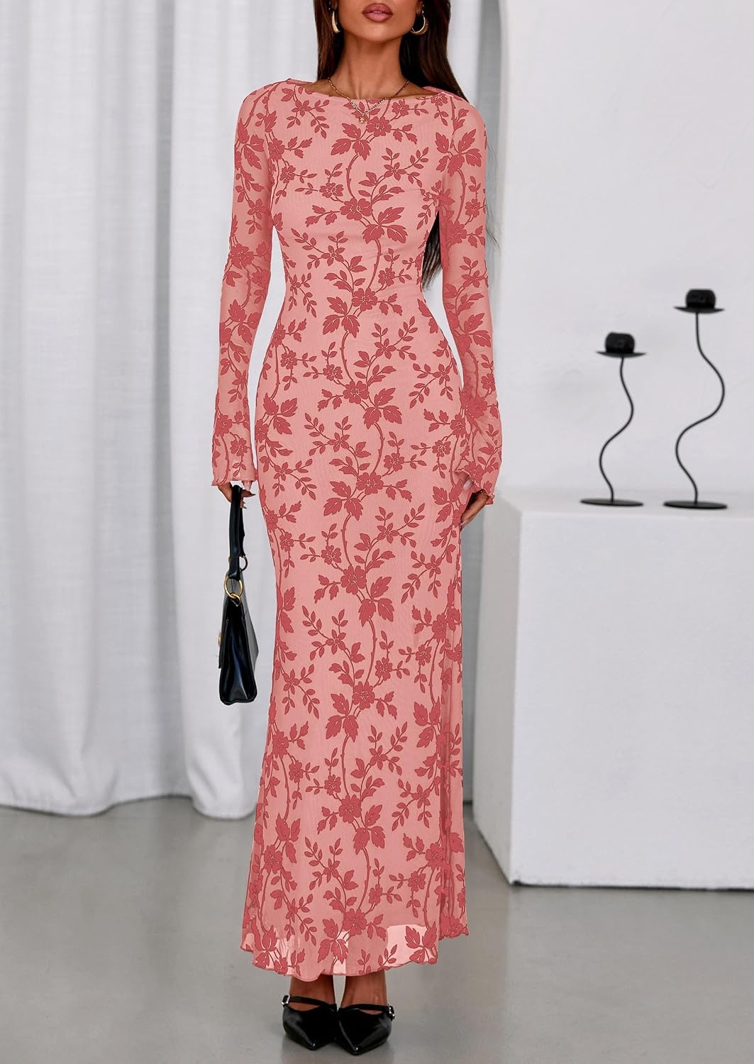 image:imagePRETTYGARDEN Womens Floral Bodycon Maxi Dress Wedding Guest DressesPink