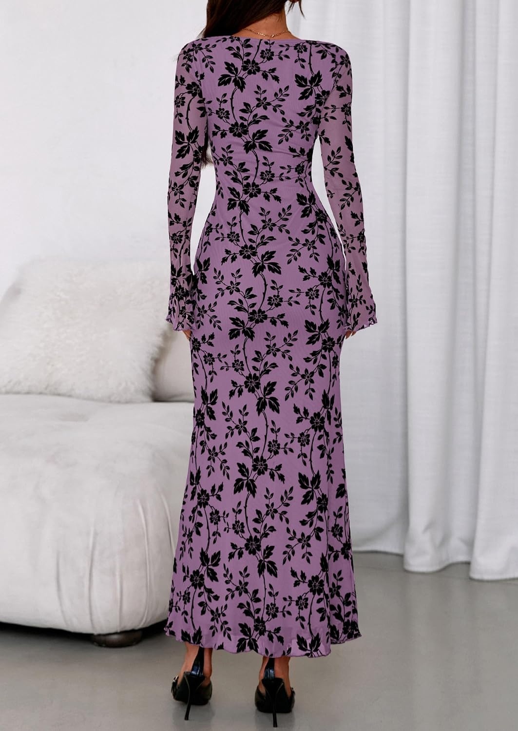 image:imagePRETTYGARDEN Womens Floral Bodycon Maxi Dress Wedding Guest DressesPurple
