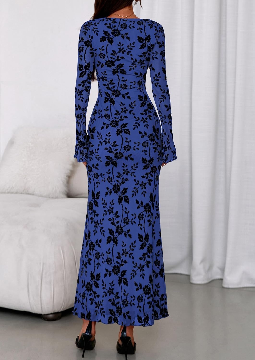 image:imagePRETTYGARDEN Womens Floral Bodycon Maxi Dress Wedding Guest DressesRoyal Blue