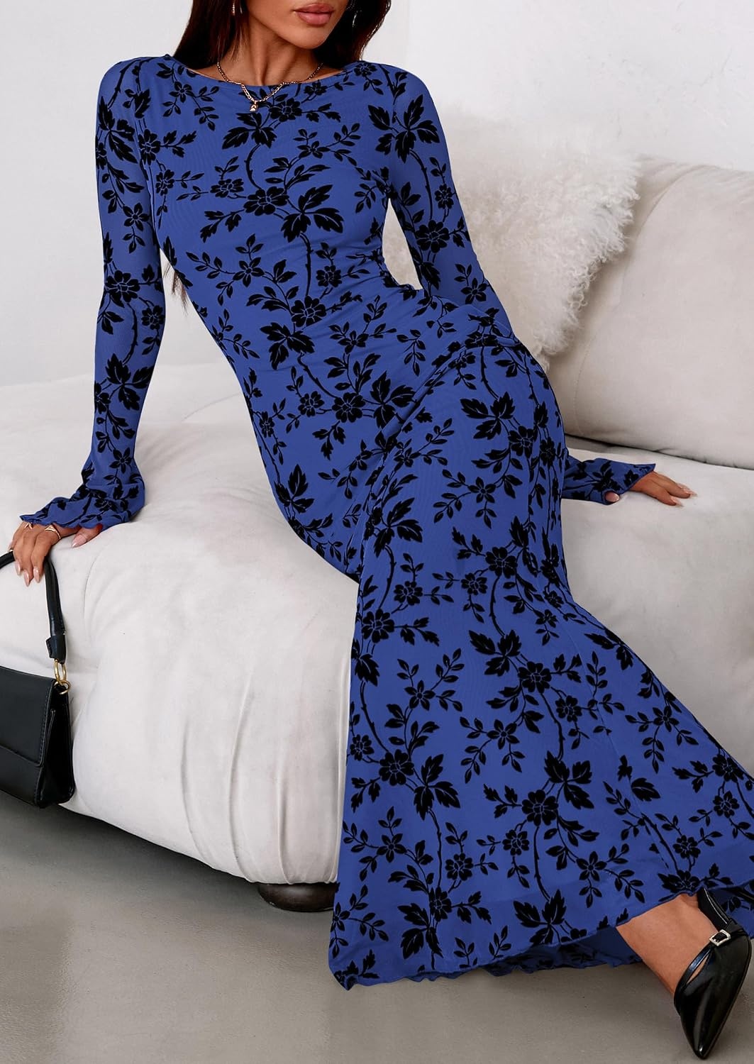 image:imagePRETTYGARDEN Womens Floral Bodycon Maxi Dress Wedding Guest DressesRoyal Blue