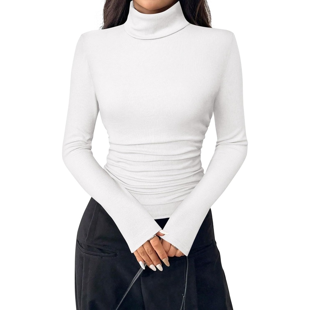 image:imagePRETTYGARDEN Turtleneck Tops for Women Long Sleeve ShirtsWhite