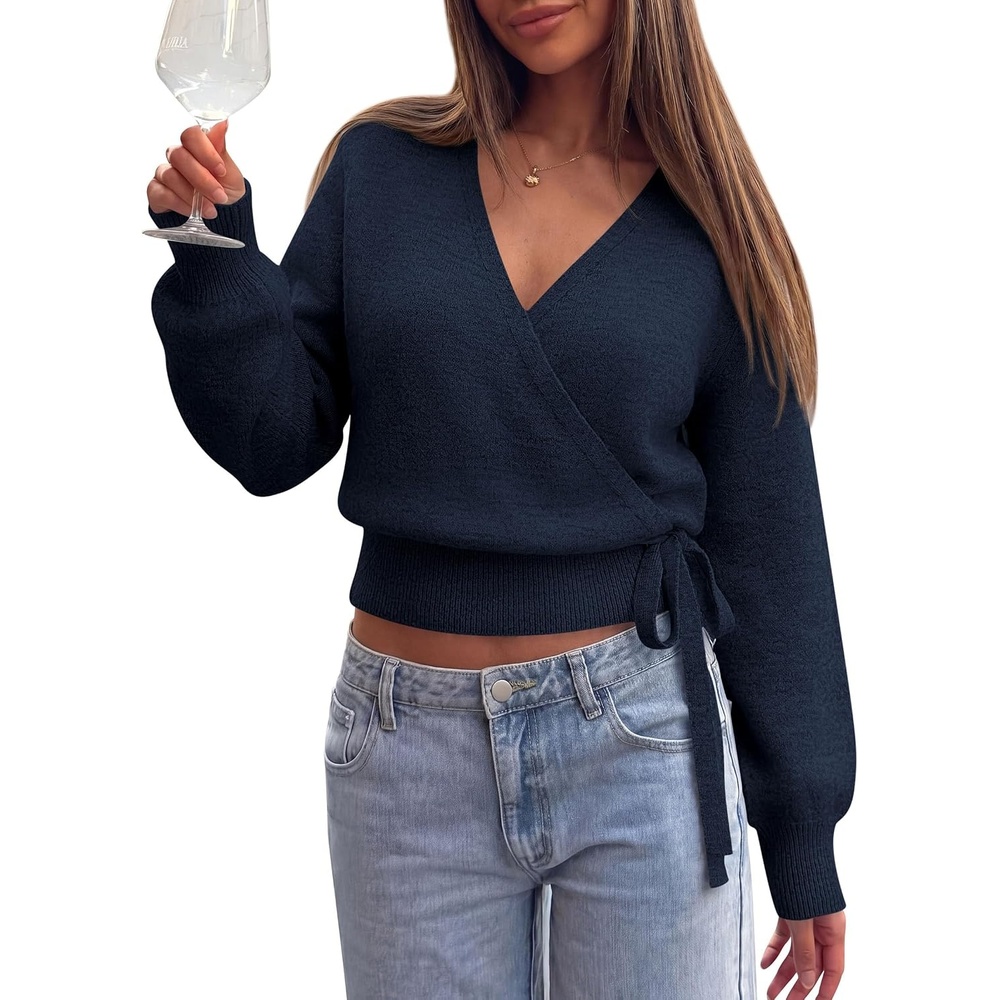 image:imagePRETTYGARDEN V Neck Wrap Sweaters for Women Fall Outifts PulloverNavy Blue