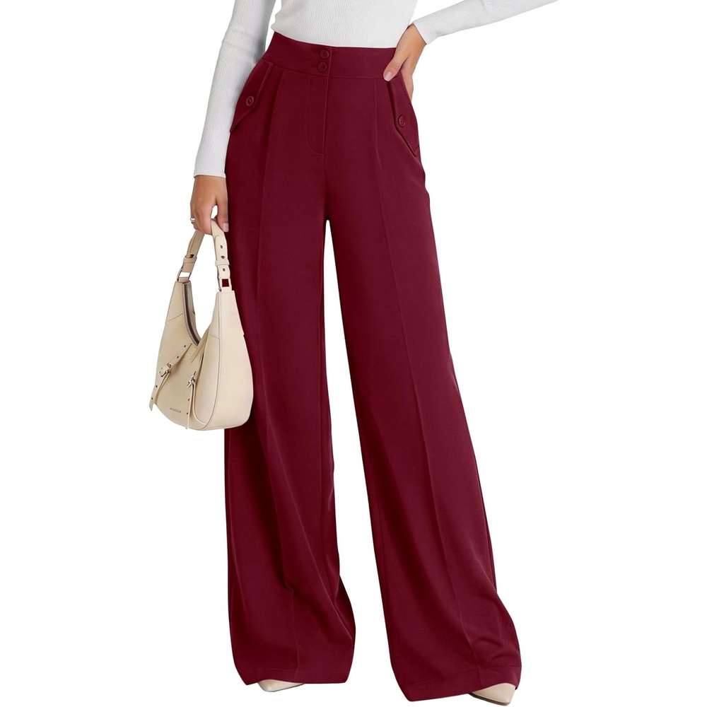 image:imagePRETTYGARDEN Womens Wide Leg Work Dress Pants TrousersBurgundy