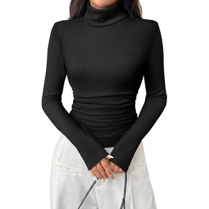 PRETTYGARDEN Turtleneck Tops for Women Long Sleeve Shirts(Black)
