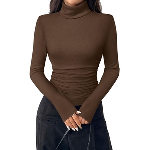 PRETTYGARDEN Turtleneck Tops for Women Long Sleeve Shirts(Brown)