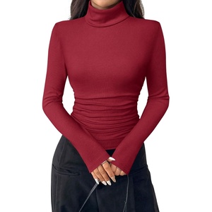 PRETTYGARDEN Turtleneck Tops for Women Long Sleeve Shirts(Red)