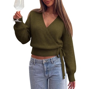 PRETTYGARDEN V Neck Wrap Sweaters for Women Fall Outifts Pullover(Army Green)