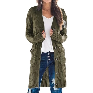 PRETTYGARDEN Womens Cable Knit Button Long Cardigan Sweaters(Army Green)