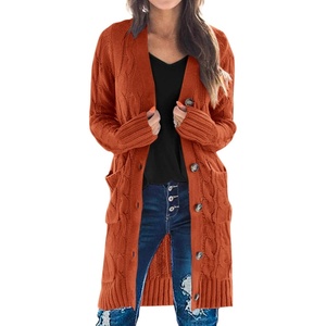 PRETTYGARDEN Womens Cable Knit Button Long Cardigan Sweaters(Caramel)