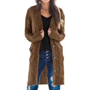 PRETTYGARDEN Womens Cable Knit Button Long Cardigan Sweaters(Coffee)
