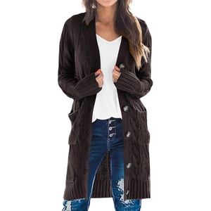 PRETTYGARDEN Womens Cable Knit Button Long Cardigan Sweaters(Dark Grey)