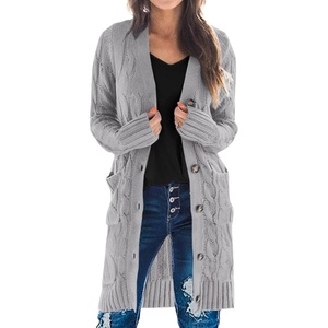 PRETTYGARDEN Womens Cable Knit Button Long Cardigan Sweaters(Grey)