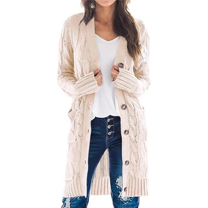 PRETTYGARDEN Womens Cable Knit Button Long Cardigan Sweaters(Off-white)