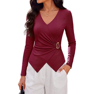 PRETTYGARDEN Women’s Long Sleeve Business Casual Work Tops(Burgundy)