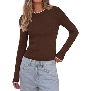 PRETTYGARDEN Women’s Long Sleeve Ribbed Knit Pullover Sweaters(Brown)