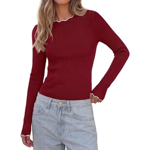 PRETTYGARDEN Women’s Long Sleeve Ribbed Knit Pullover Sweaters(Burgundy)