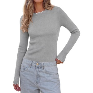 PRETTYGARDEN Women’s Long Sleeve Ribbed Knit Pullover Sweaters(Grey)