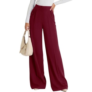 PRETTYGARDEN Women’s Wide Leg Work Dress Pants Trousers(Burgundy)